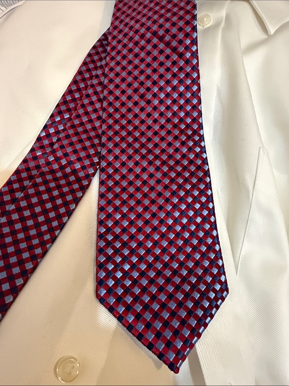 Burma Bibas Classic Men's Red Blue Navy Check Silk Tie 100% Silk Classic